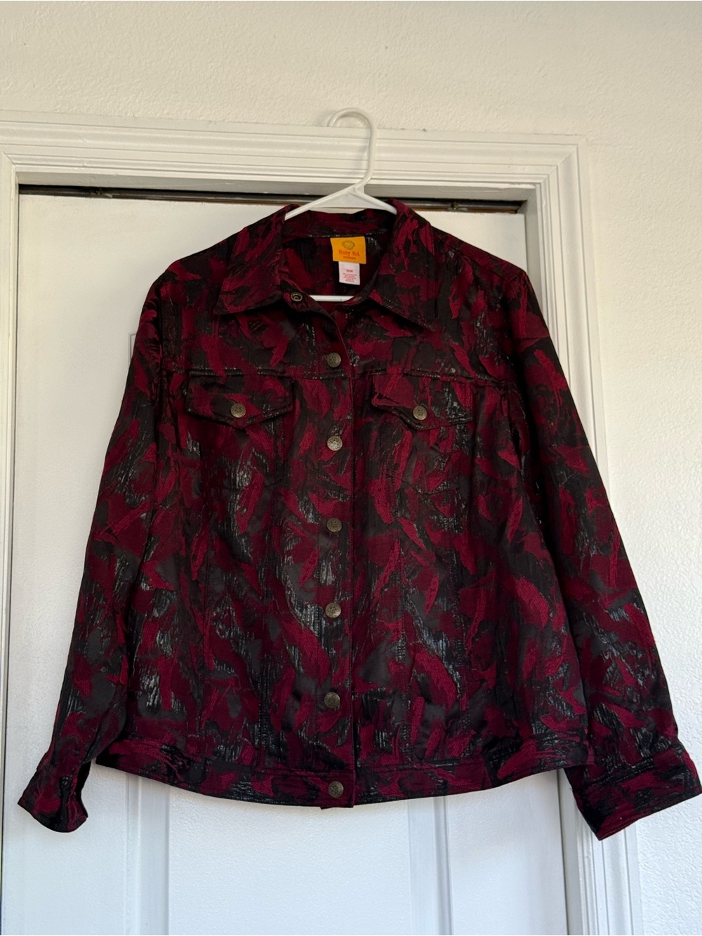 Ruby Rd. Red and Black Patterned Jean Jacket - Picture 2 of 10